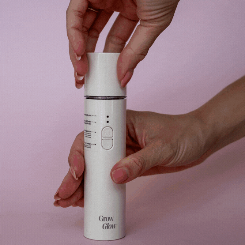 Guide to using the Grow Glow Hair and Scalp Oil dispenser: Apply nourishing scalp oil directly to the scalp for healthier, stronger hair.