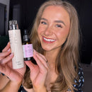 Happy customer after using Grow Glow Hair and Scalp Kits with long healthy hair.